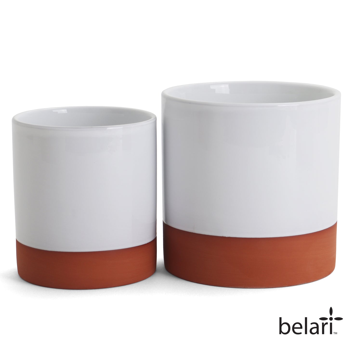 Belari Mid Century Planter Set - Terra Cotta/White