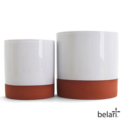 Belari Mid Century Planter Set - Terra Cotta/White